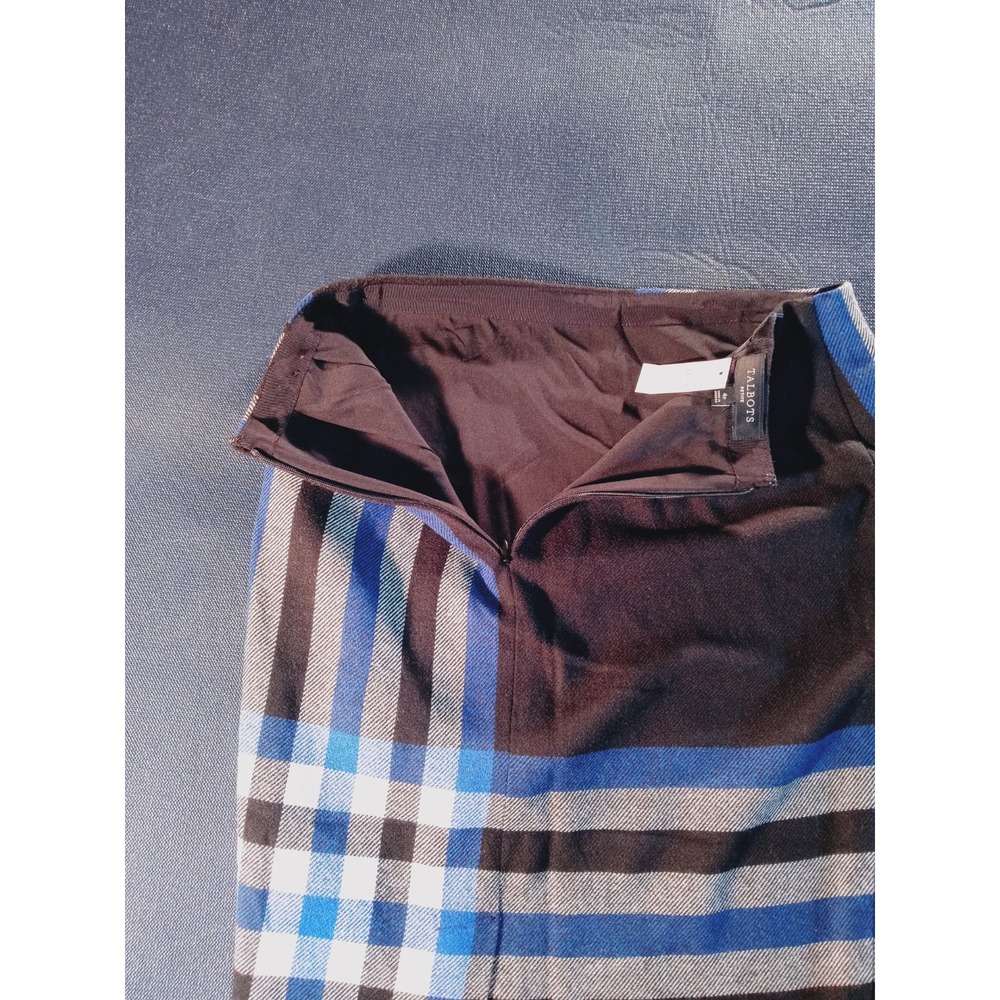 Talbots Straight Skirt Women's Size 4P- Black/Blue Plaid Stripe Wool Blend Lined - Picture 7 of 9